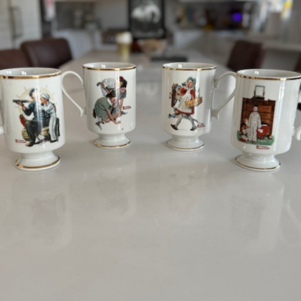 Norman Rockwell Porcelain Mugs - Danbury Mint - Colletion of 4 mugs